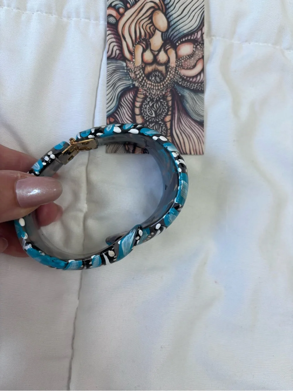Hand-Painted Turquoise Resin Bangle Bracelet - Women Jewelry